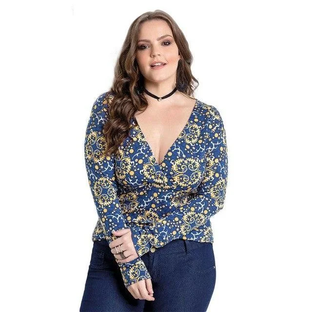 ANALUKE  V-neck Sexy Long Sleeve T-Shirt Contemporary 