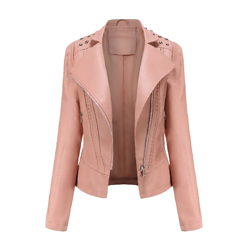 Women's Leather Jacket Slim Thin Small Coat Cozy Women's Sherpa - lined