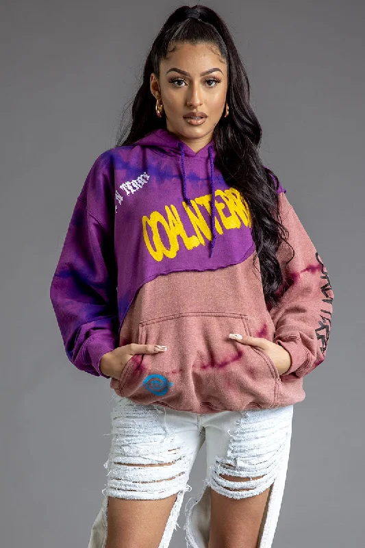 紫色染色 Showtime 拼布连帽衫 Minimalist Women's Casual