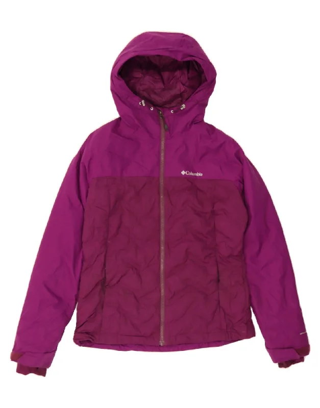 COLUMBIA Womens Hooded Padded Jacket UK 14 Medium Maroon Colourblock Nylon