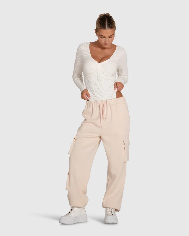 Think Twice Long Sleeve Bodysuit - Ivory Cool Women's Distressed