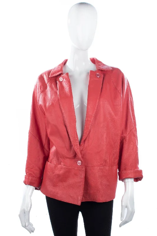 Lovely Vintage Soft Leather Jacket 1980's Coral Colour Size S