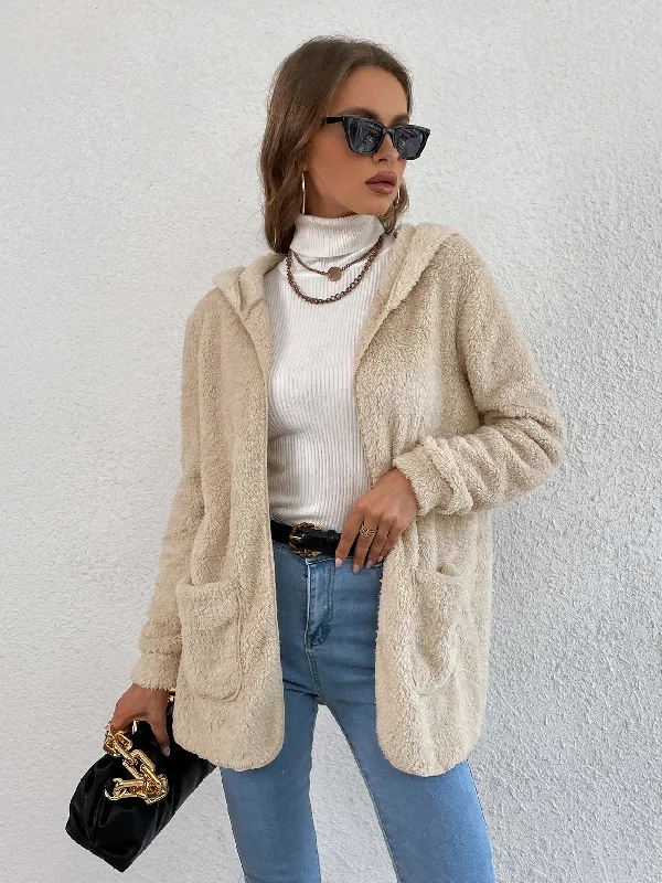 Casual Plain Pocket Long Sleeve Hooded Short Women Coat Sporty Women's Athleisure 
