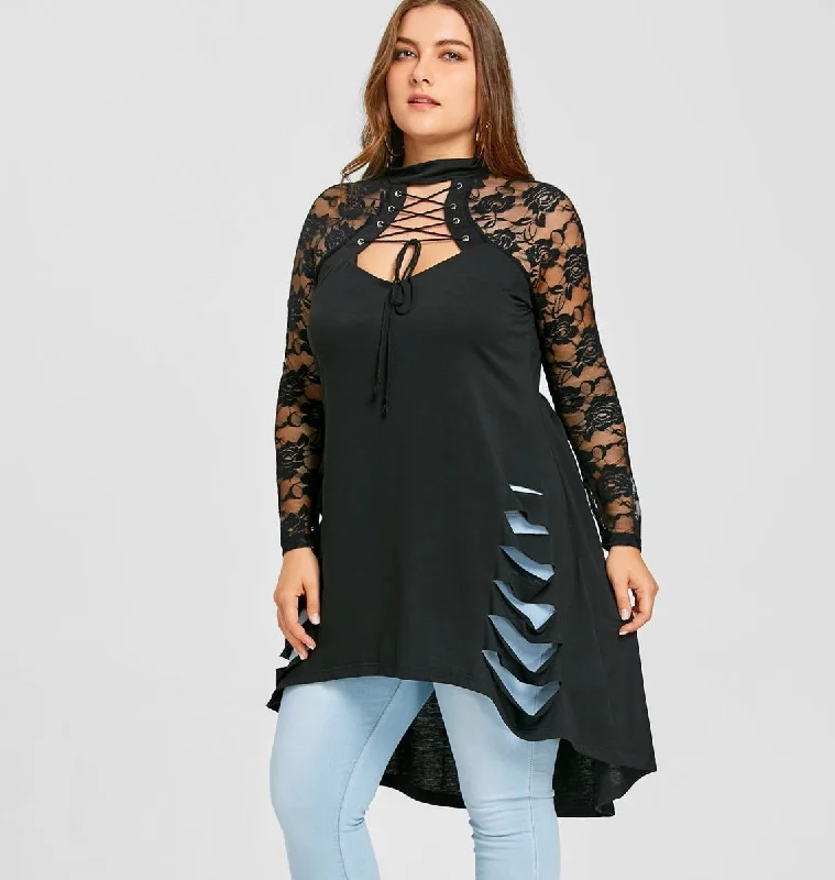 ANALUKE Sexy Lace Plus Size Long Sleeve T-Shirt Athletic Women's High - 