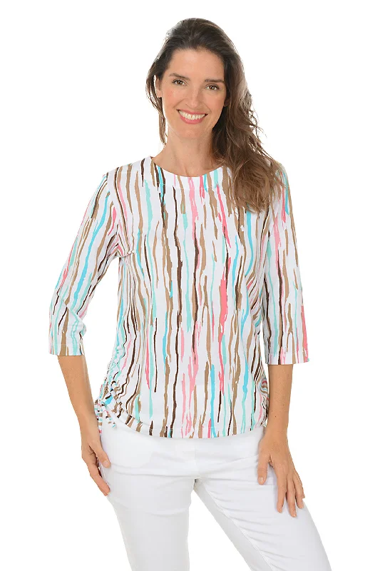 Multicolor Wavy Stripe Side Shirred Top