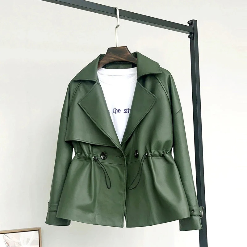Suit Collar Motorcycle Leather Jacket Confident Women's Power