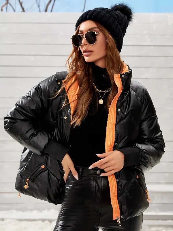 Plain Drawstring Long Sleeve Funnel Neck Regular Women Winter Coat Confident Women's High - fashion Plain Drawstring Long Sleeve Funnel Neck Regular Women Winter Coat Confident Women's High - fashion