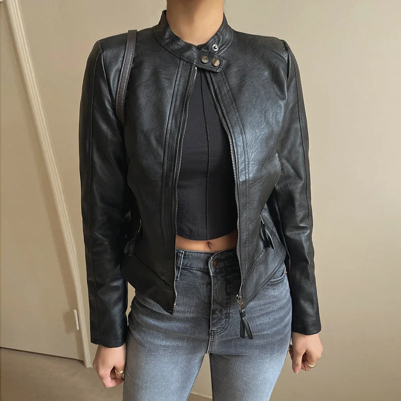 Women's American Motorcycle Black PU Leather Coat Sustainable Organic