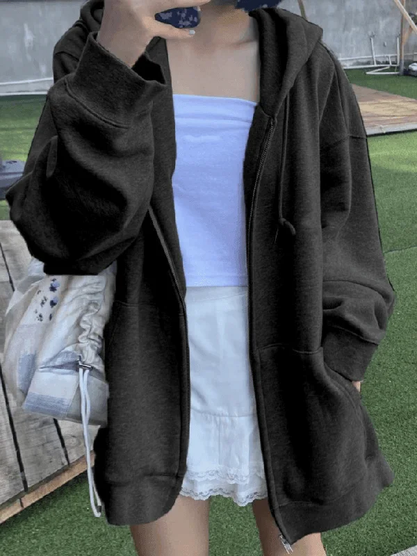 Solid Color Fleece Lined Zip-Up Hoodie Unique Women's Upcycled