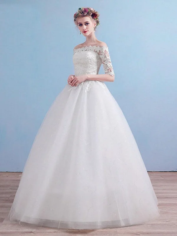 Elegant Off-the-Shoulder Long Sleeves Lace Ball Gown Wedding Dresses Cozy Women's Sherpa - lined Elegant Off-the-Shoulder Long Sleeves Lace Ball Gown Wedding Dresses Cozy Women's Sherpa - lined