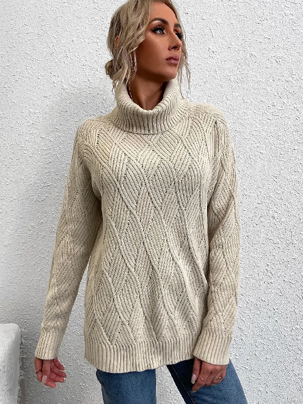 Casual Plain Long Sleeve High Neck Long Women Sweater Dynamic Women's High - energy