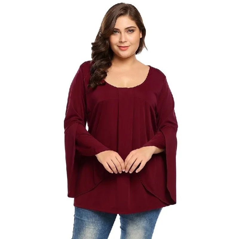 ANALUKE Flare Pullovers Tunic Long Sleeve T-Shirt Geometric