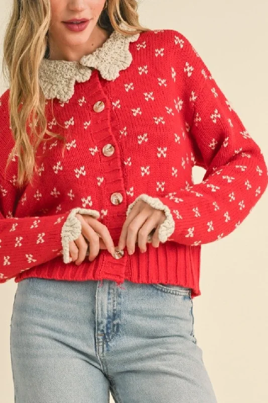 Crochet Knit Collar Cardigan British Gentlewoman Style