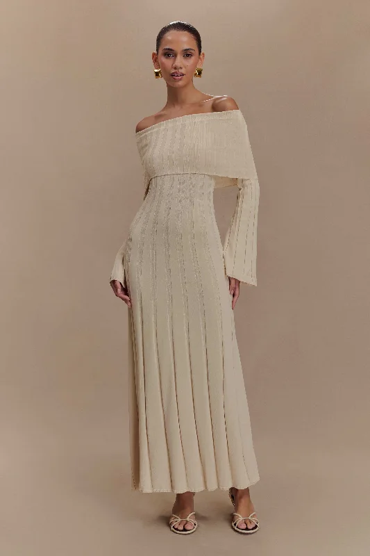 Alonza Long Sleeve Knit Midi Dress - Cream Bold Women's Statement