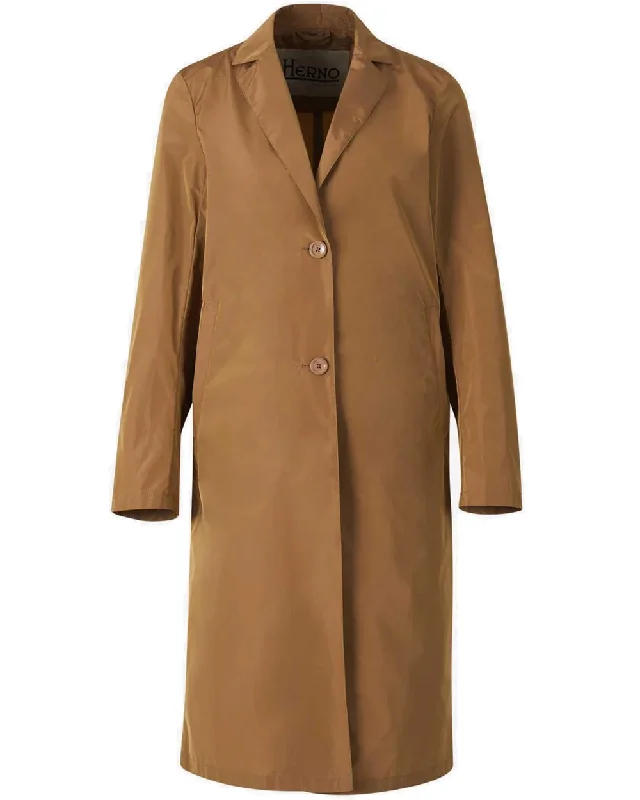 Camel Techno Taffeta Single Button Trench Coat Sporty Women's Athleisure 