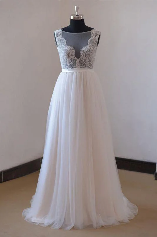 Bridelily Chic Lace Floor Length Tulle A-line Wedding Dress Casual Women's Japanese 