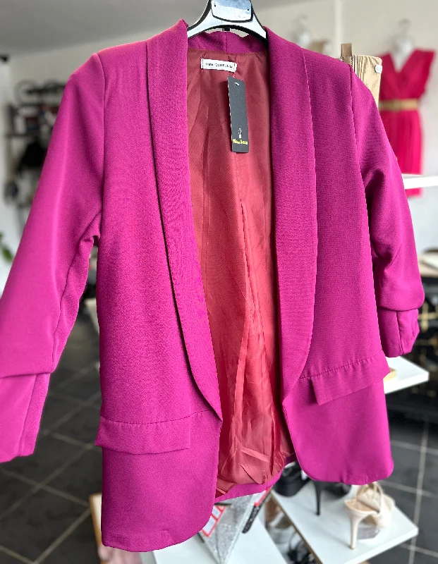 Dark raspberry ruched sleeve blazer Confident Women's Power