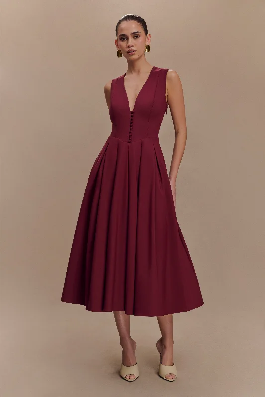 Keely Cotton Sleeveless Midi Dress - Wine Hip Women's Retro