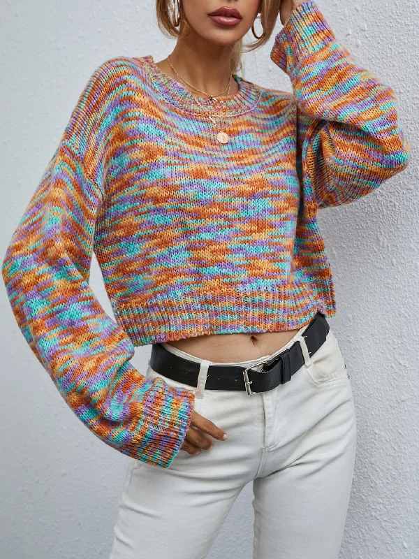 Casual Long Sleeve Round Neck Crop Women Sweater Compression