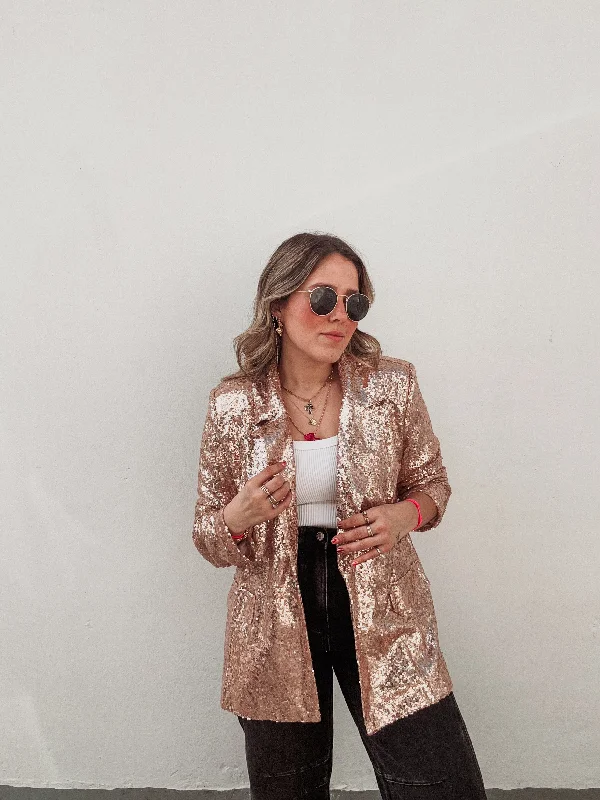 Rose Gold Sequin Blazer Modern Women's Tech