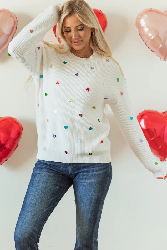 Heart Sequin Round Neck Long Sleeve Sweater | Winter Fashion | Sweater Weather Modern Women's Heart Sequin Round Neck Long Sleeve Sweater | Winter Fashion | Sweater Weather Modern Women's