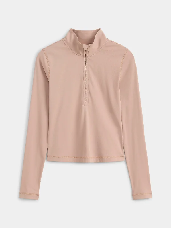 The Fitted Half Zip Top in Beige Casual Women's Loose - fitting
