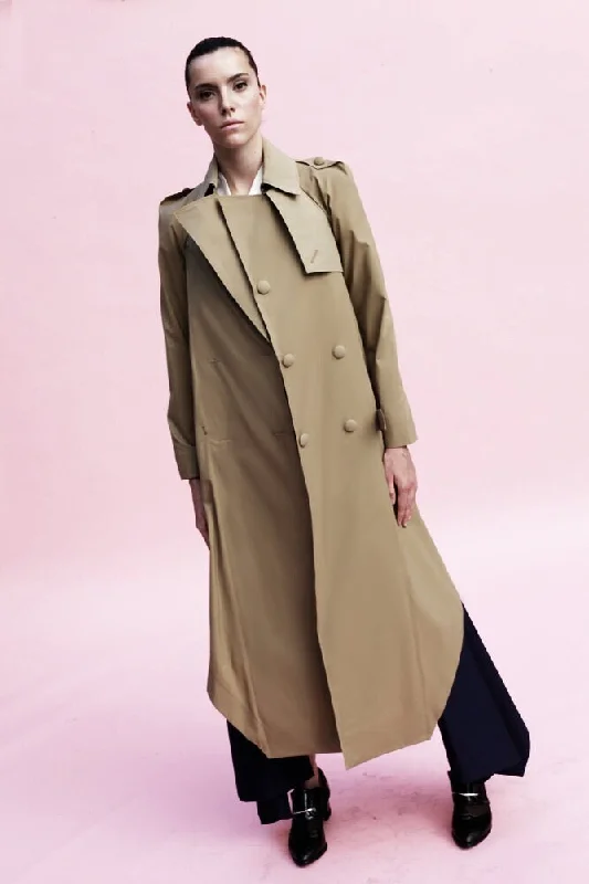 Origami Water Repellent Cotton Giabadine Trench Coat / Khaki Modern Women's 