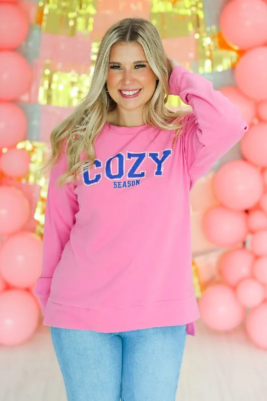 Cozy Season on Pink Sweatshirt Laid - back Women's Vibe