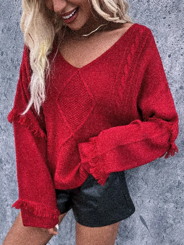 Casual Plain Long Sleeve V Neck Regular Women Sweater Cashmere