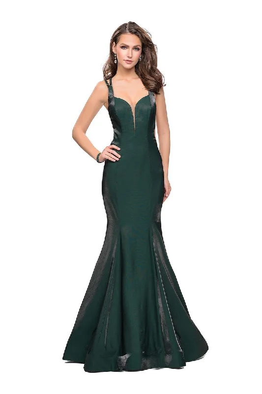 La Femme - 25813 Strappy Deep V-neck  Mermaid Dress Preppy Women's College