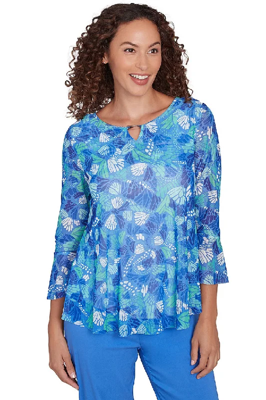 Petite It Had To Be Blue Mesh Top Laid - back Women's Style