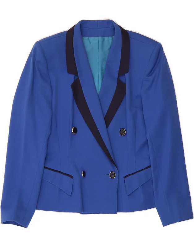 DORENE Womens Double Breasted Blazer Jacket UK 12 Medium  Blue Wool garde