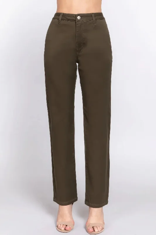 Straight Fit Twill Long Pants Refined Women's Hand - crafted