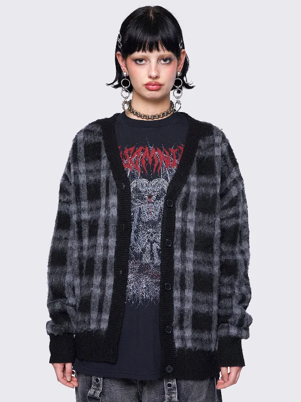 Zoey Plaid Fluffy Cardigan Refined Women's 
