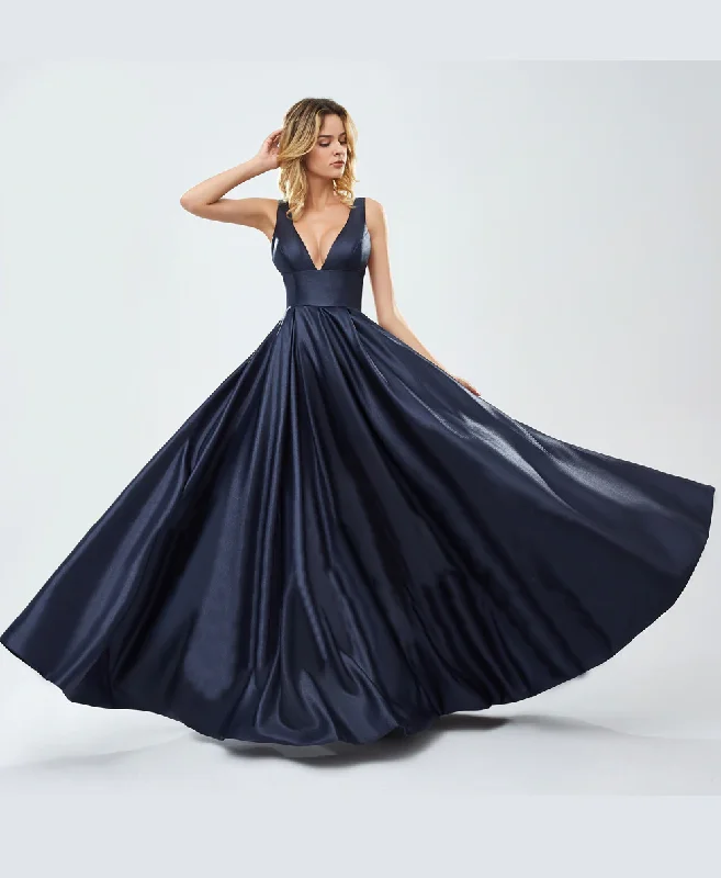 Letisha Satin Gown - Navy