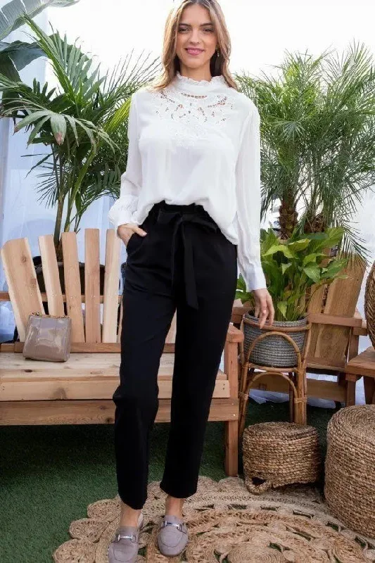 Ruffle High Waist Belt Side Pocket Front Zipper Solid Pants Practical Women's Quick - dry