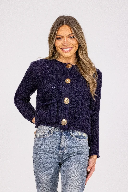 Warm Wishes Women's Chunky Cable Knit Cropped Cardigan Modern Women's 