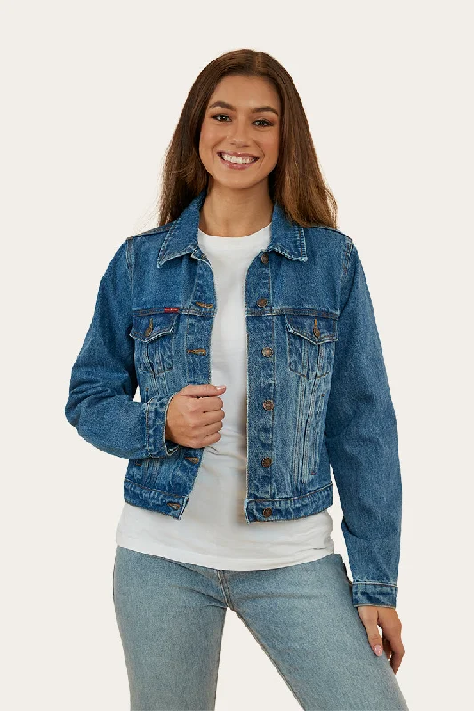 Scarlett Womens Denim Jacket - Mid Wash Blue Gym