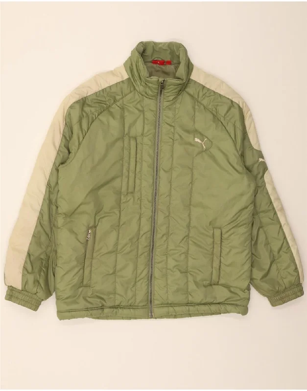PUMA Womens Loose Fit Graphic Padded Jacket UK 16 Large Green Colourblock Australian Beach