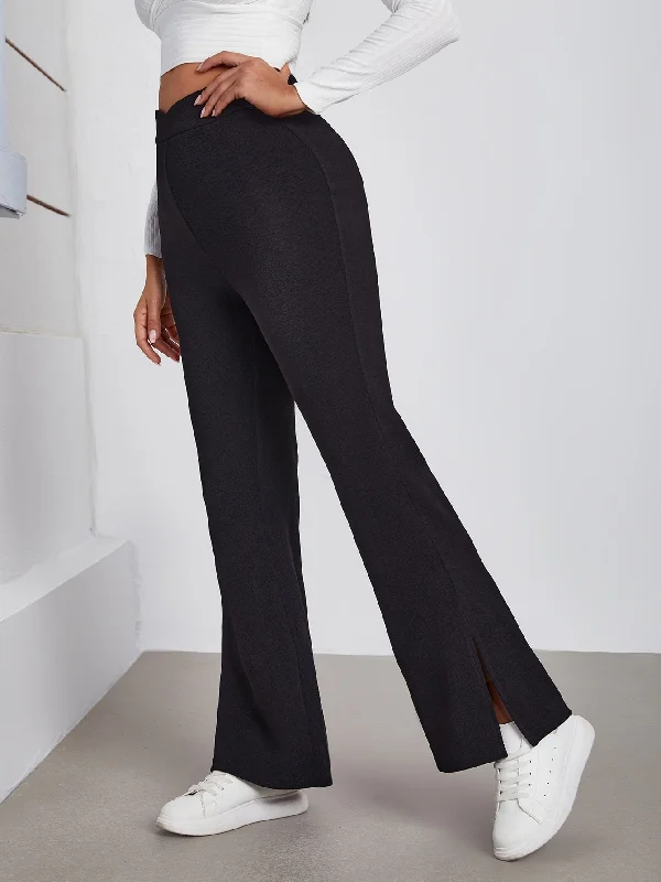 Elegant Plain Split High Waist Long Women Pants