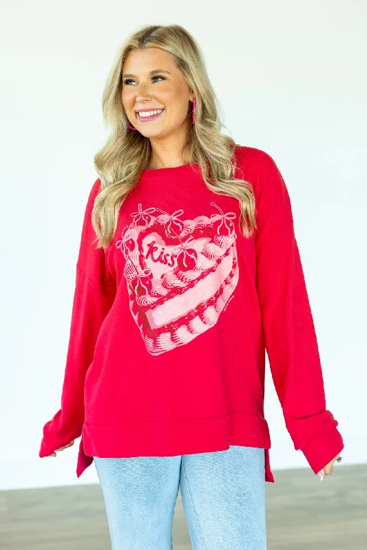 Kiss Cake on Red Sweatshirt Preppy Women's College