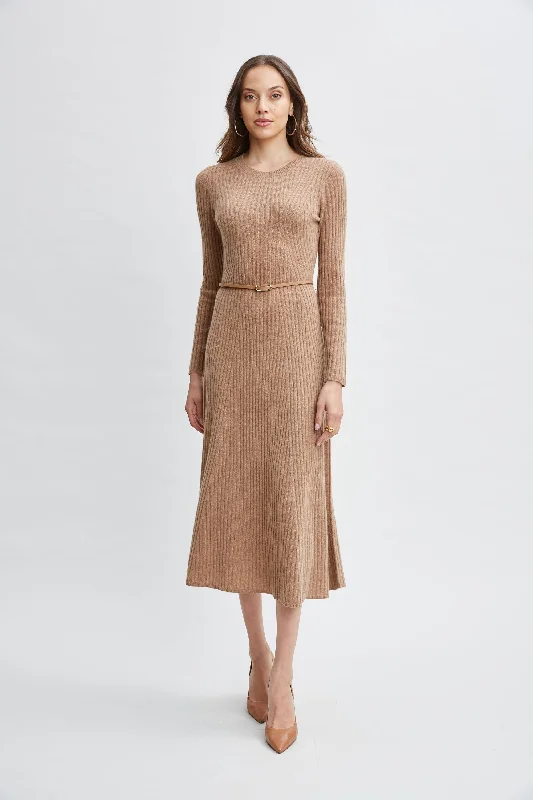 Cashmere Long Sleeve Belted Dress Sporty Women's Athleisure 