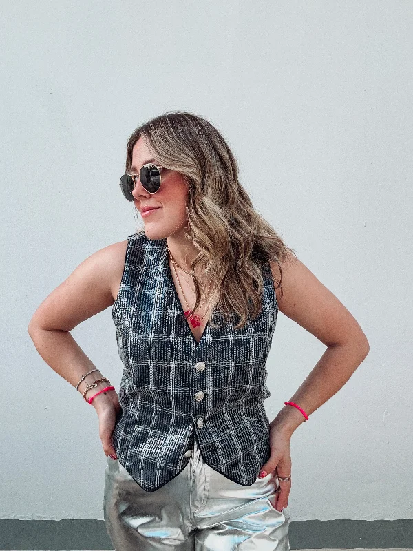 Navy Blue Sequin Vest Business
