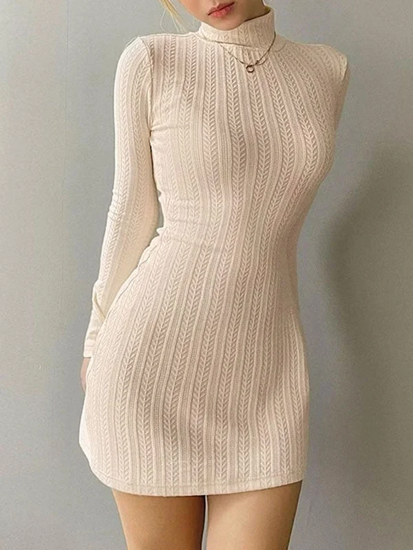 BerryBetty - High Neck Long Sleeve Mini Dress Casual Women's Loose - fitting