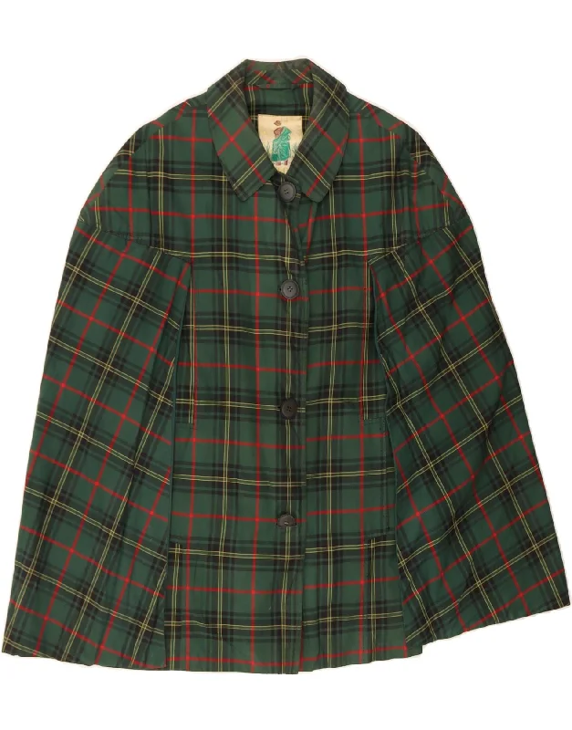 VINTAGE Womens Cape Coat One Size Green Check