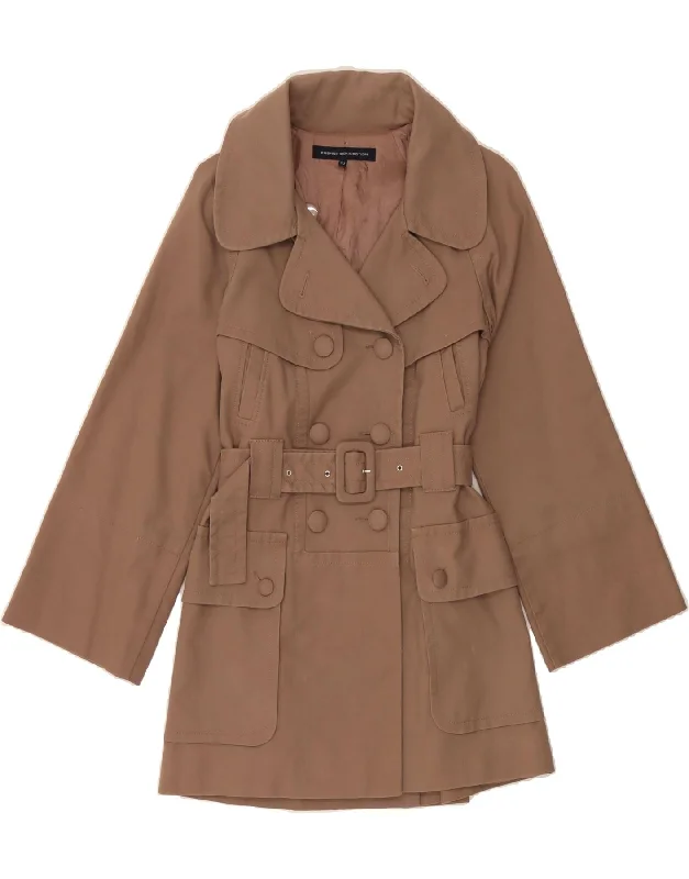 FRENCH CONNECTION Womens Double Breasted Coat UK 10 Small Brown Cotton Athletic Women's 