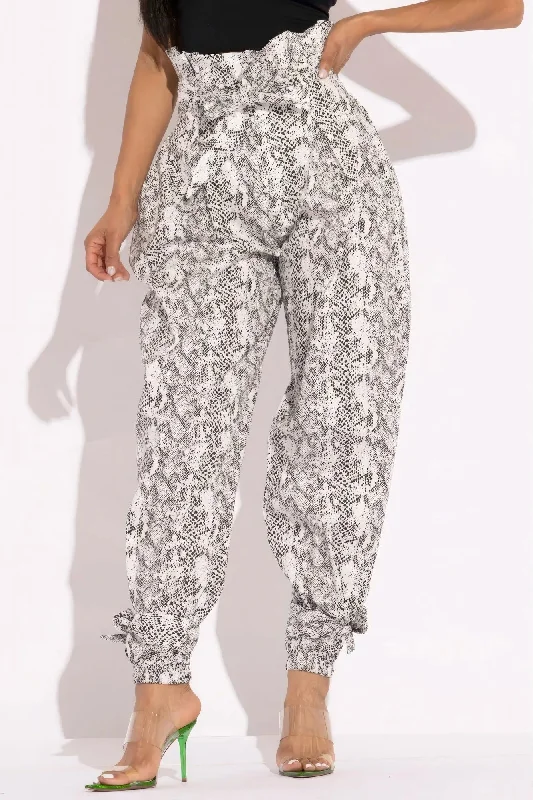 Snake Skin Printed Paper Bag Style Cargo Pants Tough Women's Military - inspired