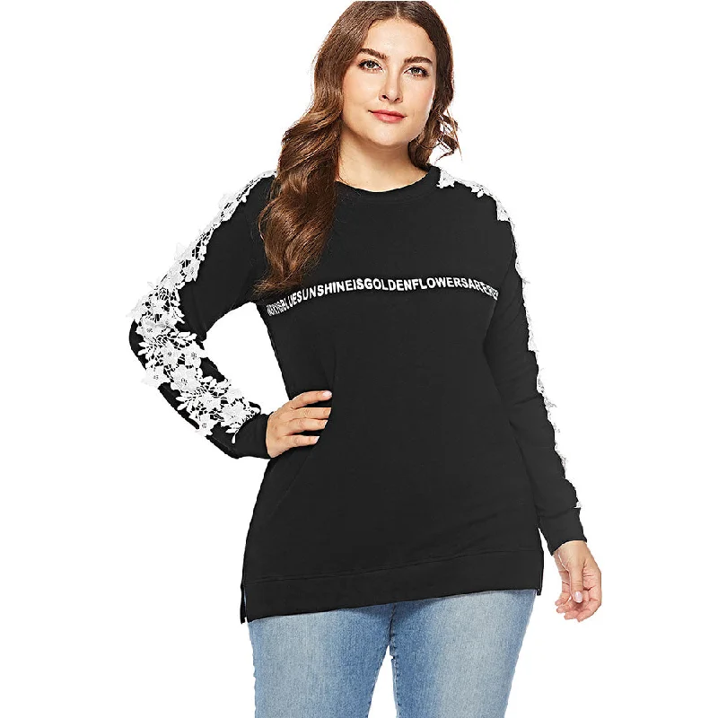 ANALUKE Lace Applique Sweatshirt Long Sleeve T-Shirt Street