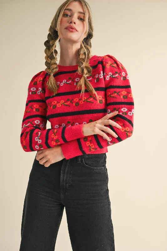 Aurora Floral Sweater Top Preppy Women's College