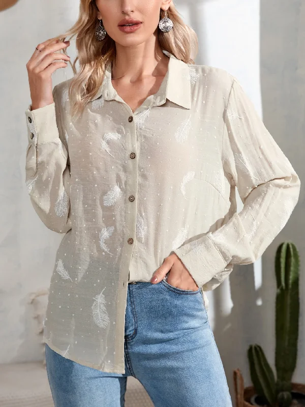 Casual Plain Button Front Long Sleeve Collar Regular Blouse